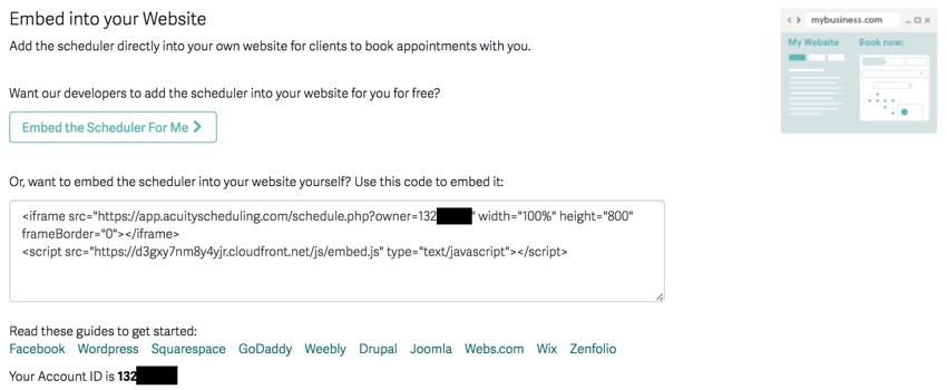 Acuity Scheduling Developer Platform - Embedding iFrame schedulers