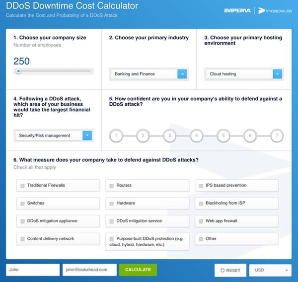 Incapsula DDoS Downtime Cost Calculator