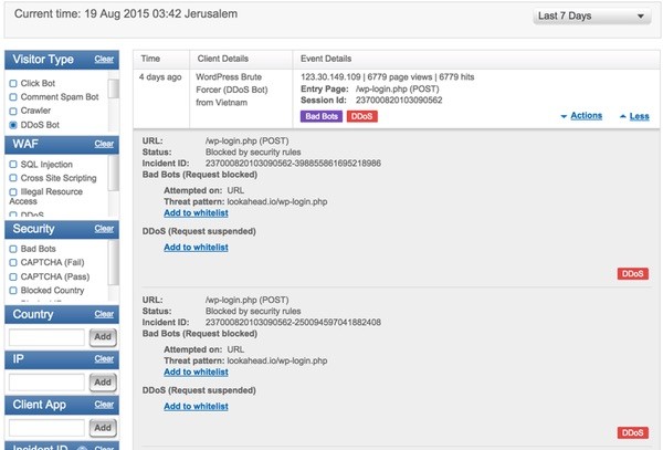 Incapsula DDoS Event Filtering and Examination
