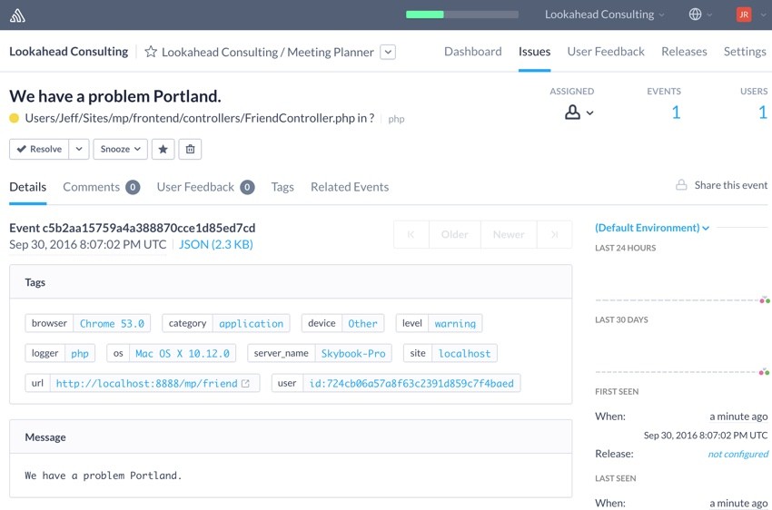 Building Startups Logging - Sample Error Report in Sentry We have a problem Portland