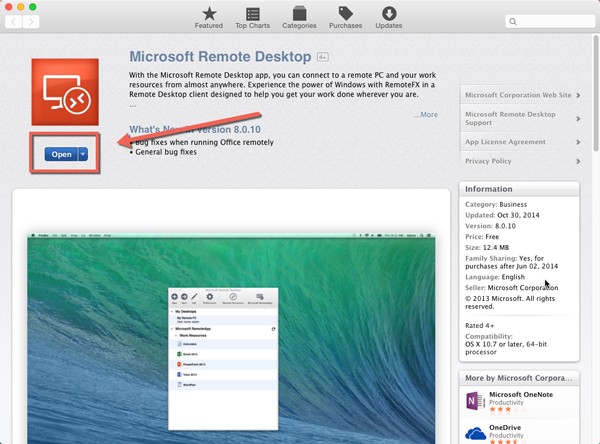Microsoft Remote Desktop App Store page