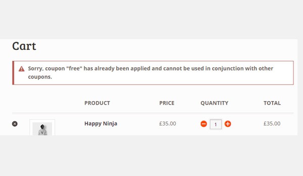 Error message about coupon already having been applied