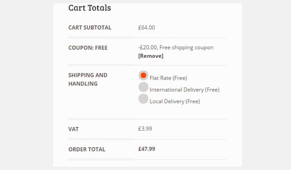 Cart totals showing coupon applied before tax