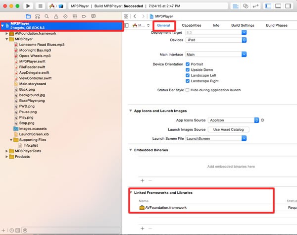 Linking the project against the AV Foundation framework