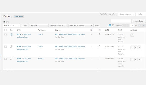 Order management page