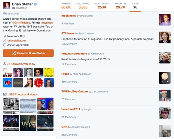 Brian Stelters Twitter Lists