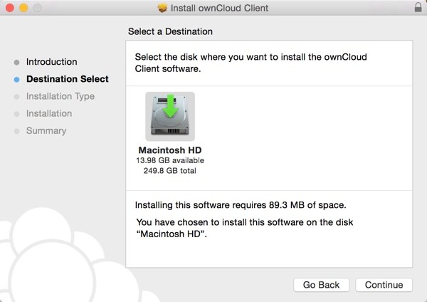 OwnCloud Installer on OS X Select a Destination