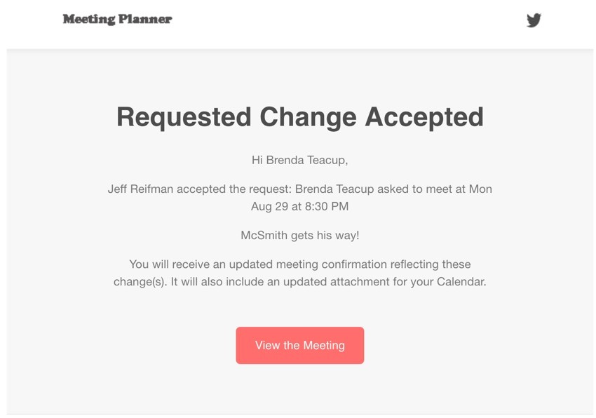 Startup Series Group Scheduling - Email Notification that Change was Accepted