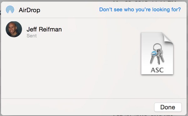 iPGMail Sending Your Private Key via Airdrop from Desktop to iPhone