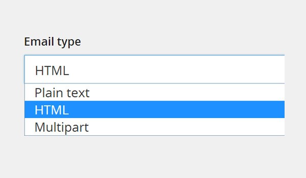 Email type dropdown menu