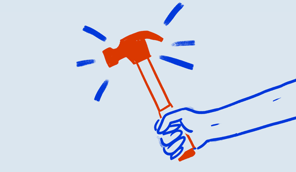 Illustration of practical teaching showing a hand holding a hammer