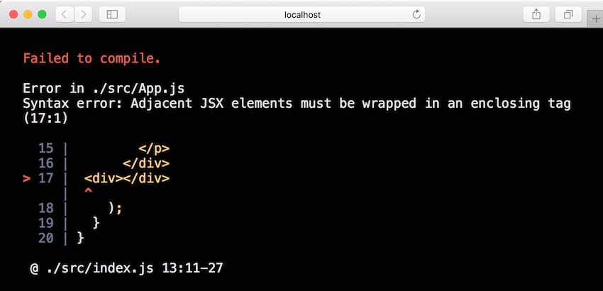 Image: /uploads/posts/130/assets/users/260/posts/27941/image/create-react-app-errors.png An example of failing to compile