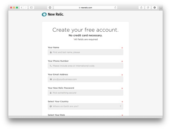 SIgn up for New Relic
