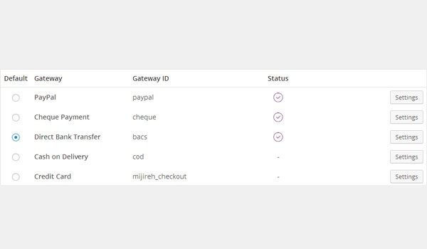 Payment gateways in new order