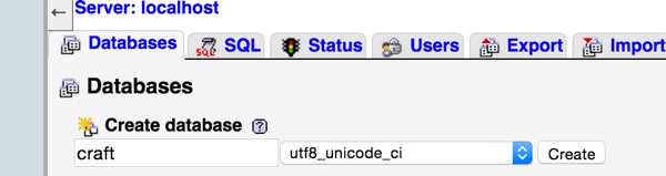 Create Database for CraftCMS in PHPMyAdmin