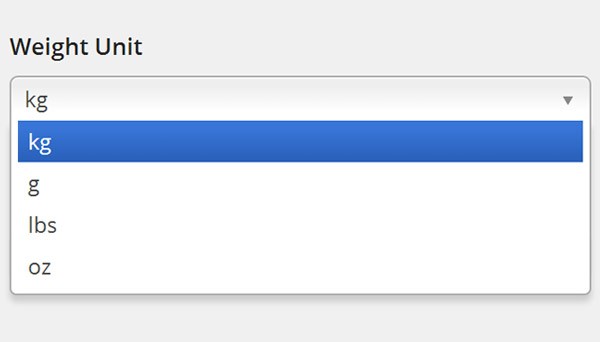Weight Unit options