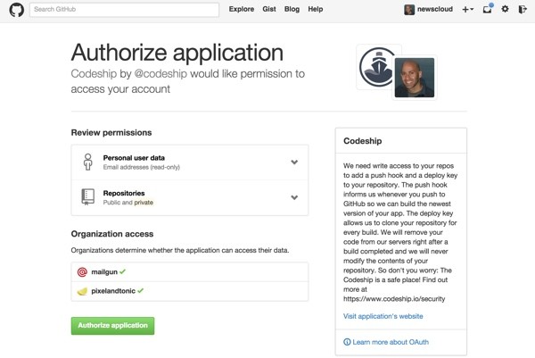 Codeship Authorize with Github