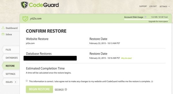 CodeGuard Confirm Restore