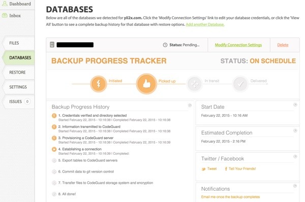 CodeGuard Backups Database Progress Tracker