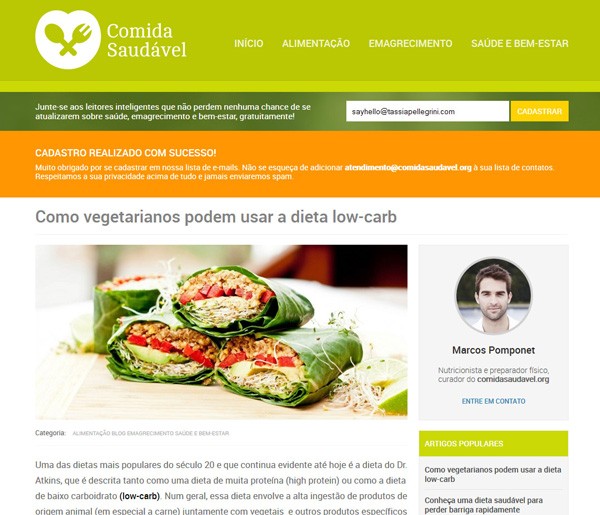Tassias website and visual identity design for Comida Saudavel