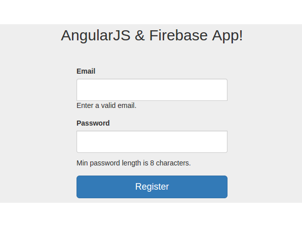 AngularJS Firebase App register page