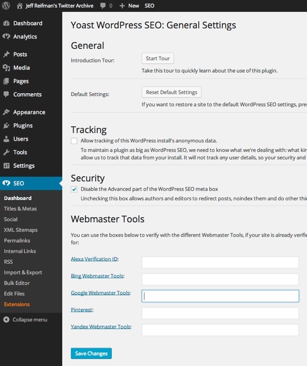 Yoast SEO Settings