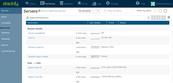 Stackify Monitoring Page