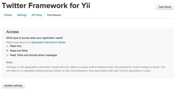 Twitter API Application Permissions