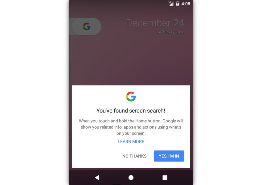 Enabling Google screen search