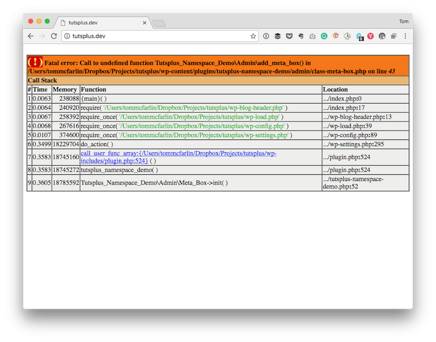 Undefined function error message