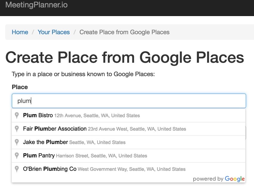 Yii Ajax - Google Places Dropdown List