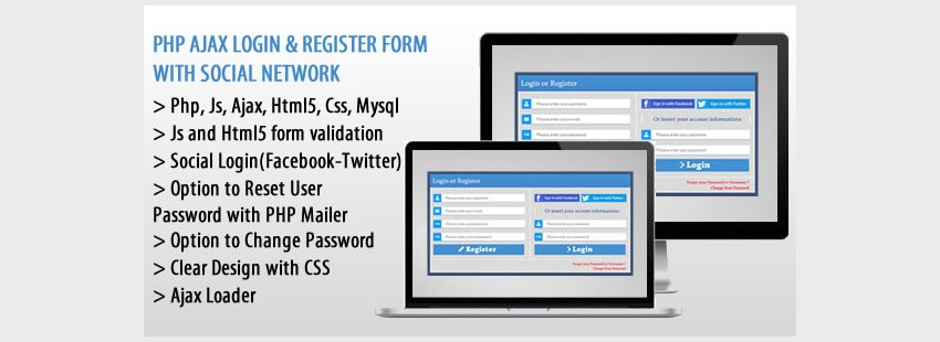 PHP AJAX Login Register Form with Social Network