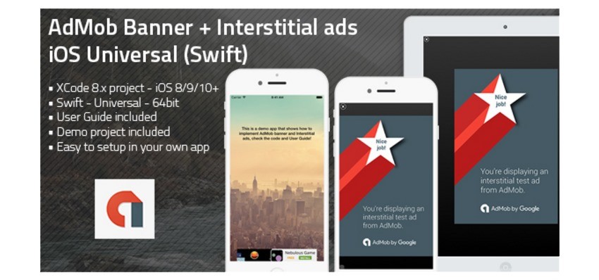 AdMob Banner Interstitial ads iOS Universal app template