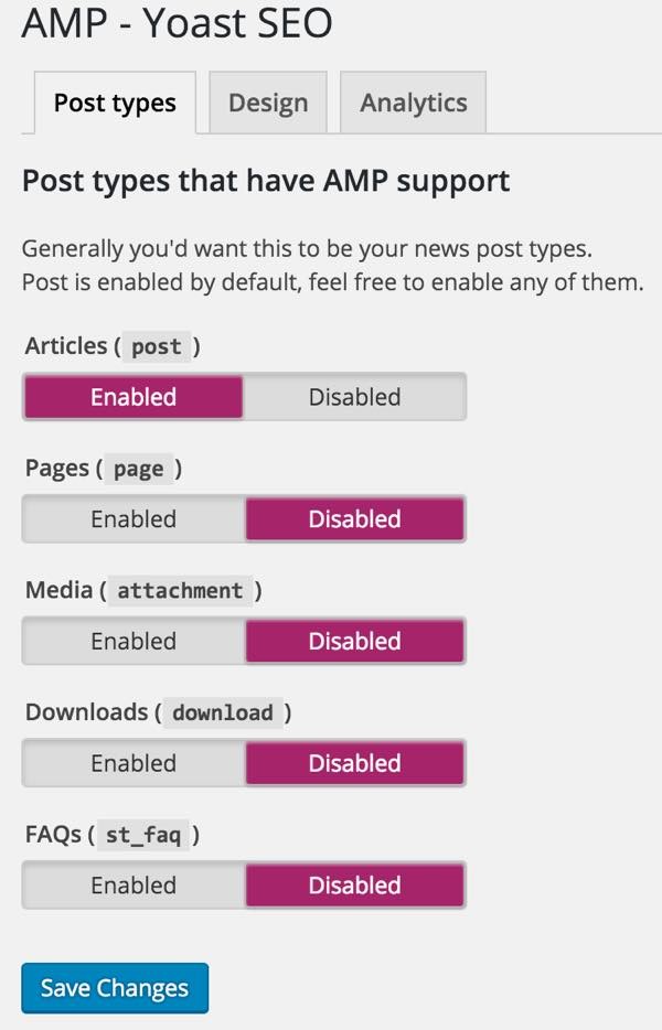 AMP for WordPress - Glue for Yoast SEO AMP Post Types Tab