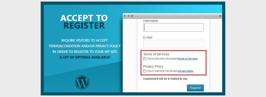 WP Accept to Register Terms of Service Privacy Policy