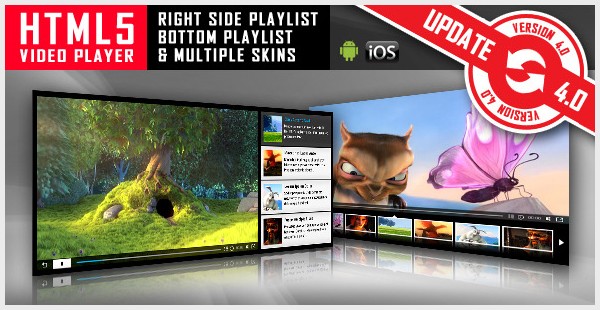 HTML5 Video Player with Playlist Multiple Skins