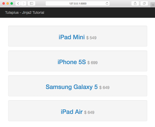 The application running with the Bootstrap framework