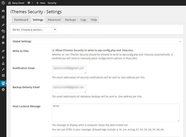 iThemes Security Settings