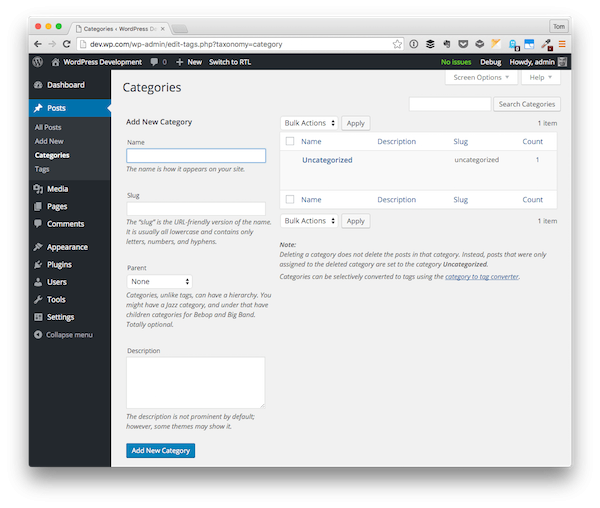 The WordPress Categories Interface