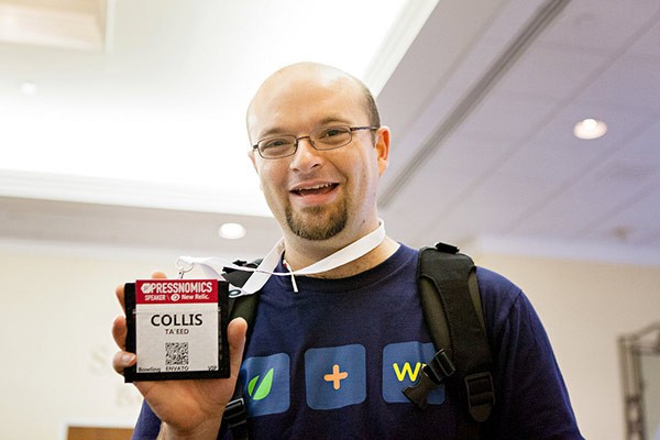 Collis with his lanyard at PressNomics in 2012