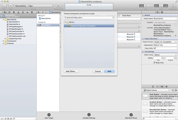 iOS Quick Tip: Detecting Network Changes with Reachability - Link Your Project Against the System Configuration Framework