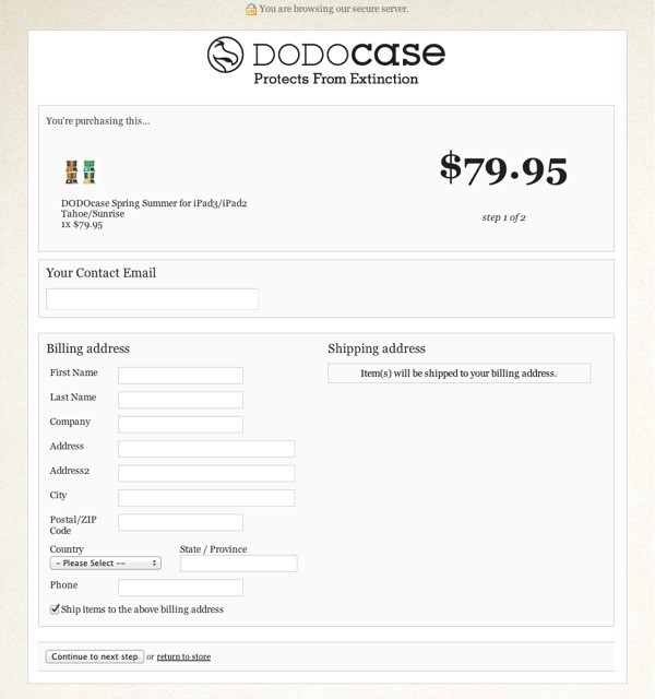 The Dodo Case customised checkout