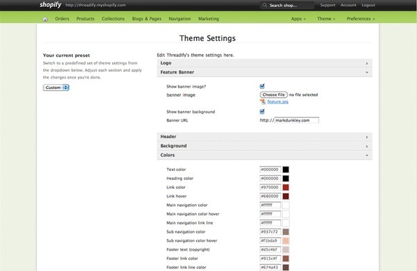 Theme Settings in the Shopify admin area