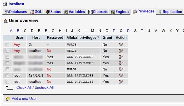 phpmyAdmin Privileges