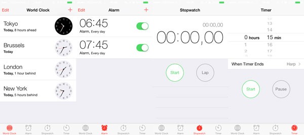 The Clock application is a great example of a tab bar controller in use