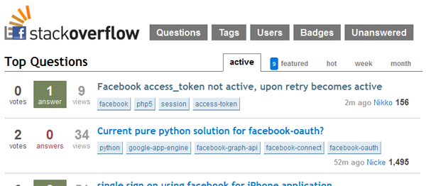 Facebook StackOverflow