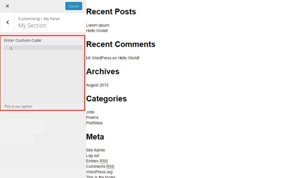 Adding the code type option into the Customizer