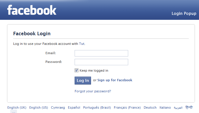 Facebook app login popup