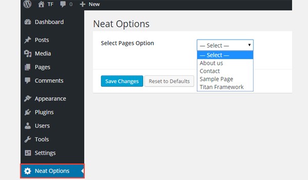 Adding Select-Pages Type Options in Titan