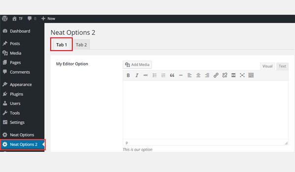 The editor contained in a tabbed interface